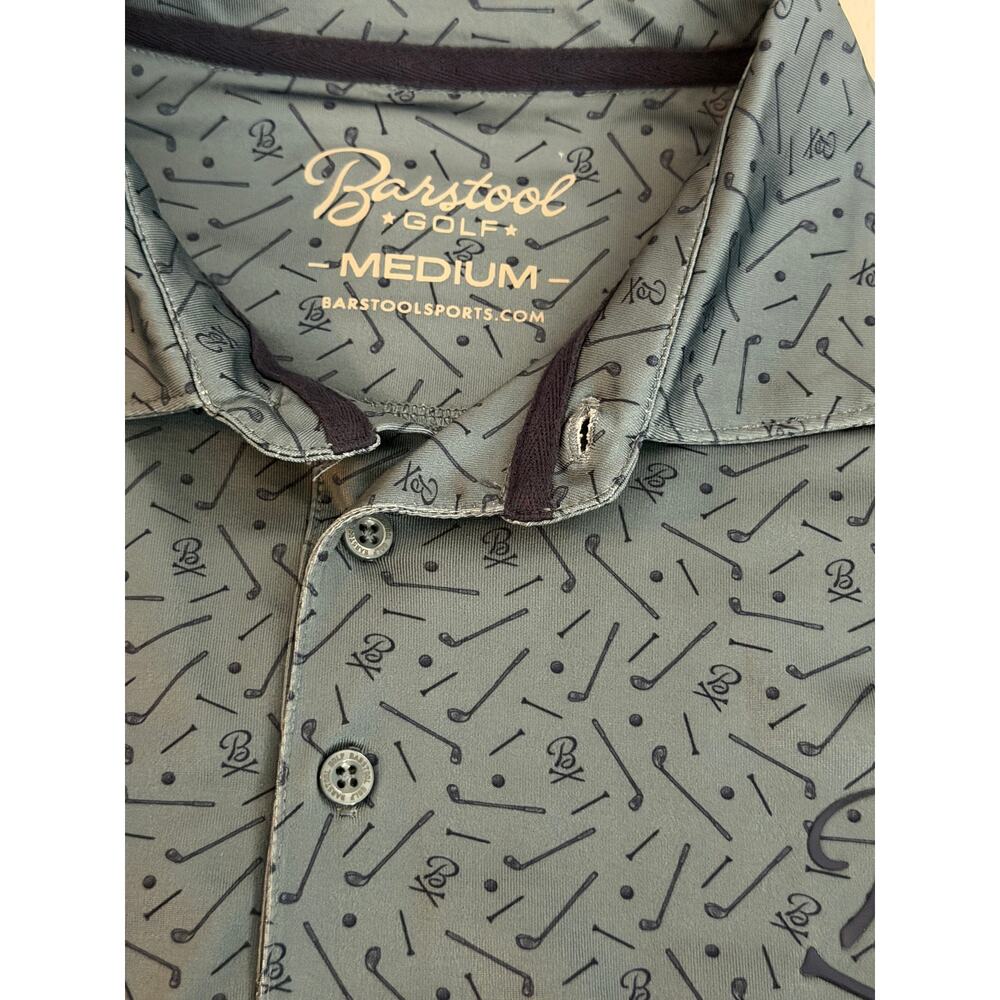 Gray Barstool Golf Performance Polo Shirt Medium Golf Club Print Stretch Polo - Picture 3 of 4